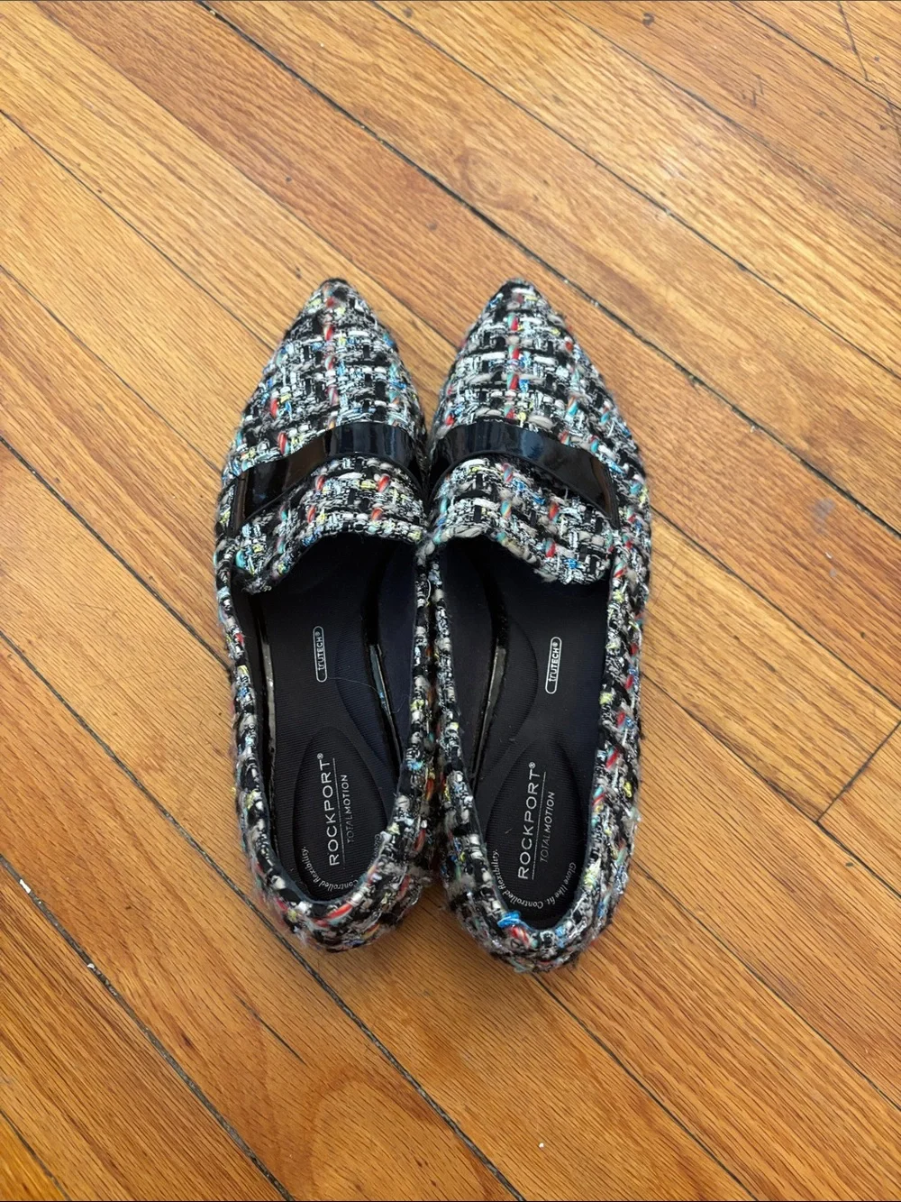 Rockport Multicolor Tweed Pointed Loafers with Black Patent Strap